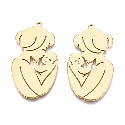 Ion Plating(IP) 201 Stainless Steel Pendants, Mother & Child, Real 18K Gold Plated, 46x25x1mm, Hole: 1.8mm