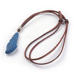 Verstellbare Halsketten aus synthetischem Lavastein, mit Lederschnur und Legierung, Meeresschnecke, Stahlblau, 34.64 Zoll ~ 35.43 Zoll (88~90 cm)