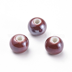 Perles en porcelaine manuelles, nacré, ronde, rouge foncé, 10mm, Trou: 2~3mm