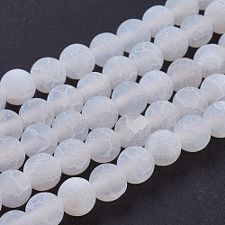 Chapelets de perles en agate naturelle craquelée, teinte, ronde, Grade a, blanc, 8mm, Trou: 1mm, Environ 50 pcs/chapelet, 14 pouce