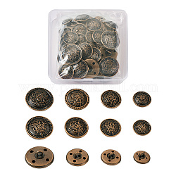 80pcs 8 boutons de tige en laiton de style, plat rond avec motif floral, bronze antique, 15~25mm, 10 pièces / style