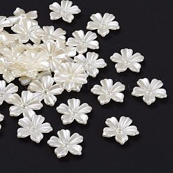 Coupelles de fleur avec 5-pétale en plastique ABS d'imitation nacre, blanc crème, 20x20x4mm, Trou: 1.5mm