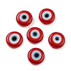 A mano a lume malocchio piatte fili di perle rotonde, rosso, 12x4mm, Foro: 1 mm, circa 33pcs/filo, 14.76 pollice