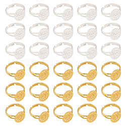 Chgcraft 30 piezas 2 colores anillo de latón ajustable fornituras, configuración del anillo de tamiz, plano y redondo, oro y plata, nosotros tamaño 6 3/4 (17.1 mm), Bandeja: 12 mm, 15 piezas / color
