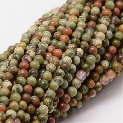 Chapelets de perles en jaspe de rhyolite naturelle, ronde, 2mm, Trou: 0.5mm, Environ 190 pcs/chapelet