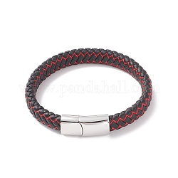 Bracelets en cuir tressé, avec nylon et 304 fermoir magnétique en acier inoxydable, rectangle, couleur inoxydable, 8-5/8 pouce (22 cm), 12x6mm