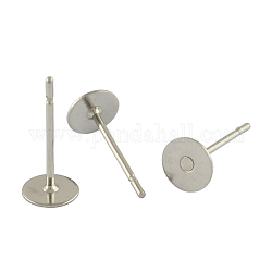 304 Stainless Steel Flat Round Blank Peg Stud Earring Findings, Stainless Steel Color, 12x5mm, Pin: 0.6mm