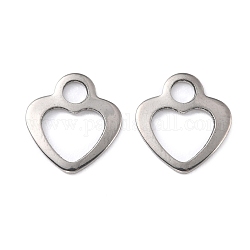 201 Stainless Steel Charms, Heart, Stainless Steel Color, 12x10.5x1mm, Hole: 2.4mm