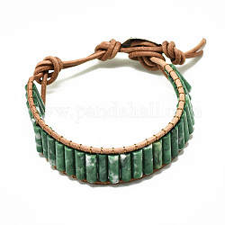 Bracelets en cuir de vachette, avec colonne de perles de jade naturel et accessoires en alliage, 9~11 pouce (23~28 cm)