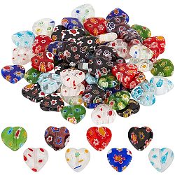 Sunnyclue 1 boîte de 80 perles en forme de cœur en verre faites à la main millefiori en forme de fleur au chalumeau pour la Saint-Valentin - Perles en forme de cœur rouge pour la fabrication de bijoux, bracelets de perles, colliers, fournitures de perles artisanales