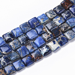 Fili di perle di diaspro imperiale naturale, tinto, perline quadrate a fetta piatta, blu, 10x10x4mm, Foro: 1 mm, circa 38~40pcs/filo, 15.16 pollice (38.5 cm)