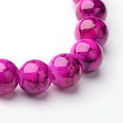 Spray Painted Glass Bead Strands, Round, Deep Pink, 8mm, Hole: 1.3~1.6mm, about 100pcs/strand, 31.4 inch