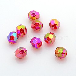 Perles acryliques transparentes écologiques, facette, ronde, couleur ab , rouge, 8mm, Trou: 1.5mm, environ 2000 pcs/500 g