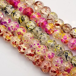 Two Tone Spray Painted Crackle Glass Round Bead Strands, Mixed Color, 12mm, Hole: 1.5mm, about 70pcs/strand, 31.5inch