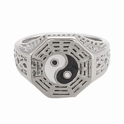 Fingerringe aus Titanstahl für Herren, Yin Yang Ringe, mit Emaille, Klatsch, Antik Silber Farbe, uns Größe 12 3/4 (22mm)