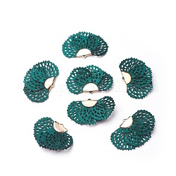 鉄のペンダント  絹糸で  花  ゴールドカラー  濃い緑  25~27x38~41mm  穴：1.5mm