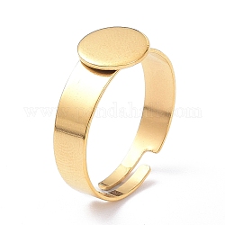 Revestimiento iónico (ip) ajustable 304 anillos de acero inoxidable componentes, fornituras base de anillo almohadilla, plano y redondo, real 18k chapado en oro, Bandeja: 8 mm, 4mm, nosotros tamaño 6 1/2 (16.9 mm)