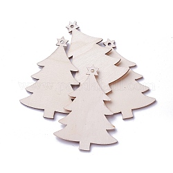 Ciondoli in legno non tinti, albero di Natale, bianco antico, 86.5x64x3mm, Foro: 3 mm