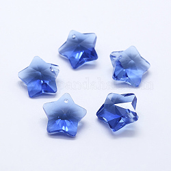 Ciondoli di vetro trasparente, sfaccettato, charms stella, blu fiordaliso, 13x13.5x7mm, Foro: 1 mm