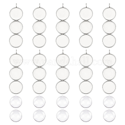 Unicraftale 20Pcs 304 Stainless Steel Pendant Cabochon Settings, Plain Edge Bezel Cups, Three Flat Round Charms with 60Pcs Glass Cabochons, Stainless Steel Color, Tray: 11.5mm, 45x13.5x1.8mm, Hole: 2mm