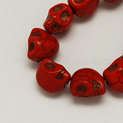 Synthetical Turquoise Beads Strands, Dyed, Skull, for Halloween, Red, 10x8x7.5mm, Hole: 1.5mm, about 35pcs/strand