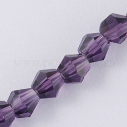 5301 perles bicône imitation cristal autrichien, Chapelets de perles en verre à facettes, violet, 2x3mm, Trou: 0.5mm, Environ 160~180 pcs/chapelet, 16.54 pouce ~ 17.32 pouces (42~44 cm)