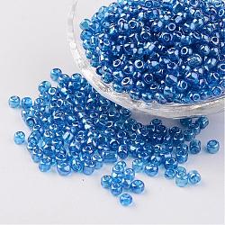 Perles de rocaille en verre rondes, trans. couleurs lustered, lavande, taille: environ 4mm de diamètre, Trou: 1.5mm, environ 496 pcs/50 g