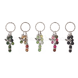 Porte-clés pendentif en perles d'hématite synthétiques non magnétiques en agate naturelle et galvanoplastie, avec accessoires en 304 acier inoxydable, ange, 74.5mm