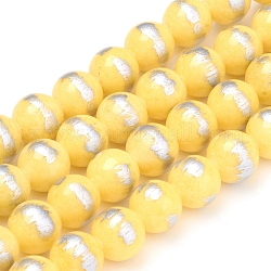 Natürliche Jade Perlen Stränge, gebürstete silberne Farbe, gefärbt, Runde, Gelb, 10 mm, Bohrung: 0.8 mm, ca. 40 Stk. / Strang, 15.94 Zoll (40.5 cm)