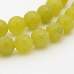 Brins de perles rondes en jade olive naturel, 8mm, Trou: 1mm, Environ 49 pcs/chapelet, 15.7 pouce