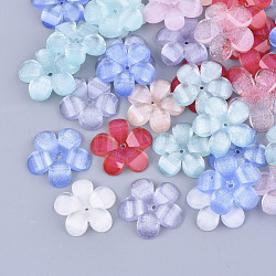 Resin Beads, with Glitter Powder, Faceted, Flower, Mixed Color, 22.5x23x4mm, Hole: 1.5mm