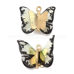 Transparente Harzanhänger, Schmetterlingsanhänger mit vergoldeten Legierungselementen, Schwarz, 17~18x21~24x7~7.5 mm, Bohrung: 1.5 mm
