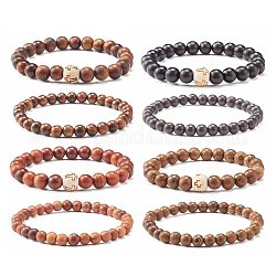 Bracelets élastiques, avec des perles en bois  , ronde avec la croix, couleur mixte, diamètre intérieur: 2-1/4 pouce (5.8 cm), 2 pièces / kit