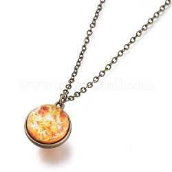 Glass Pendant Necklace, with Alloy Cable Chains and Lobster Claw Clasps, Cadmium Free & Lead Free, Round, Sun Pattern, 20.07 inch(51cm), Pendants: 21x18x17mm