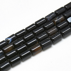 Окрашенные натуральный черный агат бусинка пряди, колонка, 10~11x6 мм, отверстие : 1 мм, около 40 шт / нитка, 15.7 дюйм