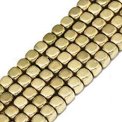 Electroplate non magnetici ematite sintetico fili di perline, cubo, vero placcato oro 18k, 4x4x4mm, Foro: 0.9 mm, circa 99~100pcs/filo, 15.75 pollice (40 cm)