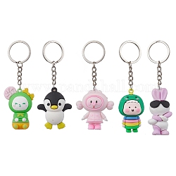 Porte-clés en plastique pvc animaux de bande dessinée, avec porte-clés fendus, couleur mixte, 10.5~11.3 cm