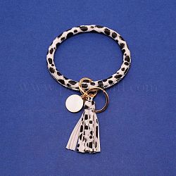 Porte-clés bracelet en cuir imprimé léopard, avec les accessoires en métal, lanière porte-clés, or, 8mm, Diamètre intérieur: 8.3 cm