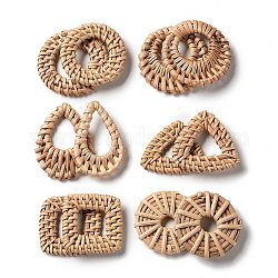 Handmade Reed Cane/Rattan Woven Linking Rings, For Making Straw Earrings and Necklaces, Mixed Shapes, BurlyWood, 12.5x8.5x1.8cm, 6pairs/box