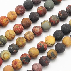 Mattierte runde natürlichen Bildjaspisses Perlen Stränge, 10 mm, Bohrung: 1 mm, ca. 40 Stk. / Strang, 15.5 Zoll