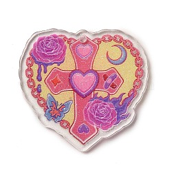 Pendentifs en acrylique imprimés transparents pour la Saint-Valentin, breloque coeur, croix, 37.5x40x2.5mm, Trou: 1.8mm
