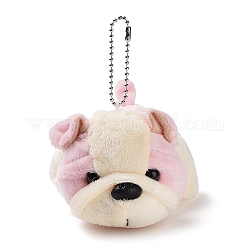 Hunde-Schlüsselanhänger aus Samt, Mit PP-Baumwollfüllung und Metallverschluss, Perle rosa, 11 cm