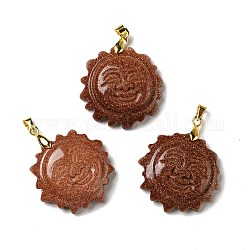 Synthetic Goldstone Pendants, with Golden Tone Brass Findings, Lead Free & Cadmium Free, Sun with Smiling Face, 36x29~29.5x9.5mm, Hole: 4x5mm