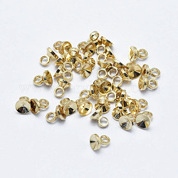 Messing Perlenkappe Kautionen, Flachrund, langlebig plattiert, Nickelfrei, echtes 18k vergoldet, 4x3.5 mm, Bohrung: 2 mm