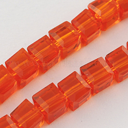 Glass Bead Strands, Faceted, Cube, Orange Red, 4x4x4mm, Hole: 1mm, about 100pcs/strand, 17 inch