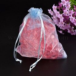 Organza Bags, with Ribbons, Rectangle, Sky Blue, Size: about 14cm wide, 17cm long