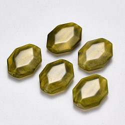 Perles acryliques imitation pierre précieuse, avec de la poudre de paillettes, facette, octogone, vert jaune, 38.5x28.5x9mm, Trou: 3mm, environ 70 pcs/500 g