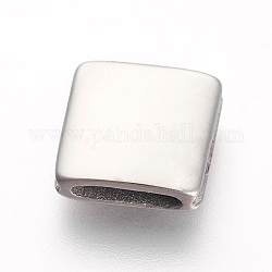 304 Stainless Steel Slide Charms, Rectangle, Stainless Steel Color, 12x12x4mm, Hole: 1.5x8mm