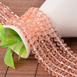 68pcs/Strands Faceted Rondelle Imitation Austrian Crystal Bead Strands, Grade AAA, Light Salmon, 8x5mm, Hole: 0.9~1mm, 14.17 inch