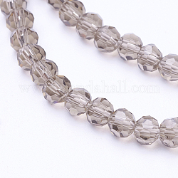 Glass Beads Strands, Faceted(32 Facets), Round, Gray, 4mm, Hole: 1mm, about 98pcs/strand, 13.7 inch